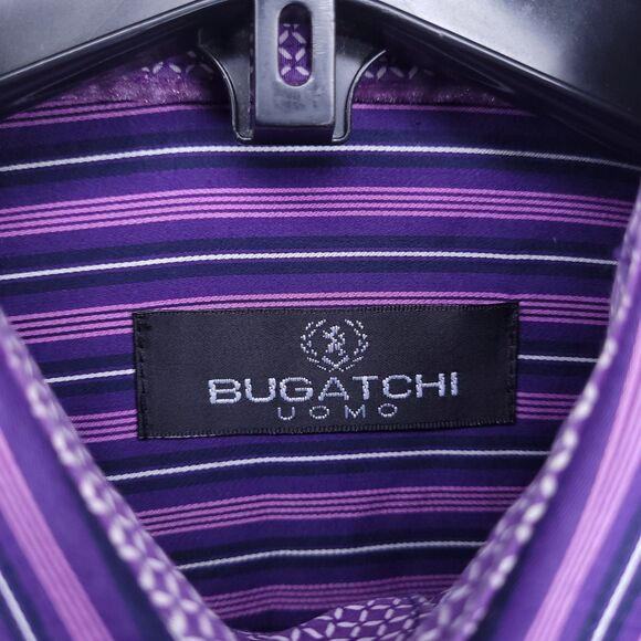 Bugatchi Shirt Mens Large Striped Purple - Picture 9 of 12